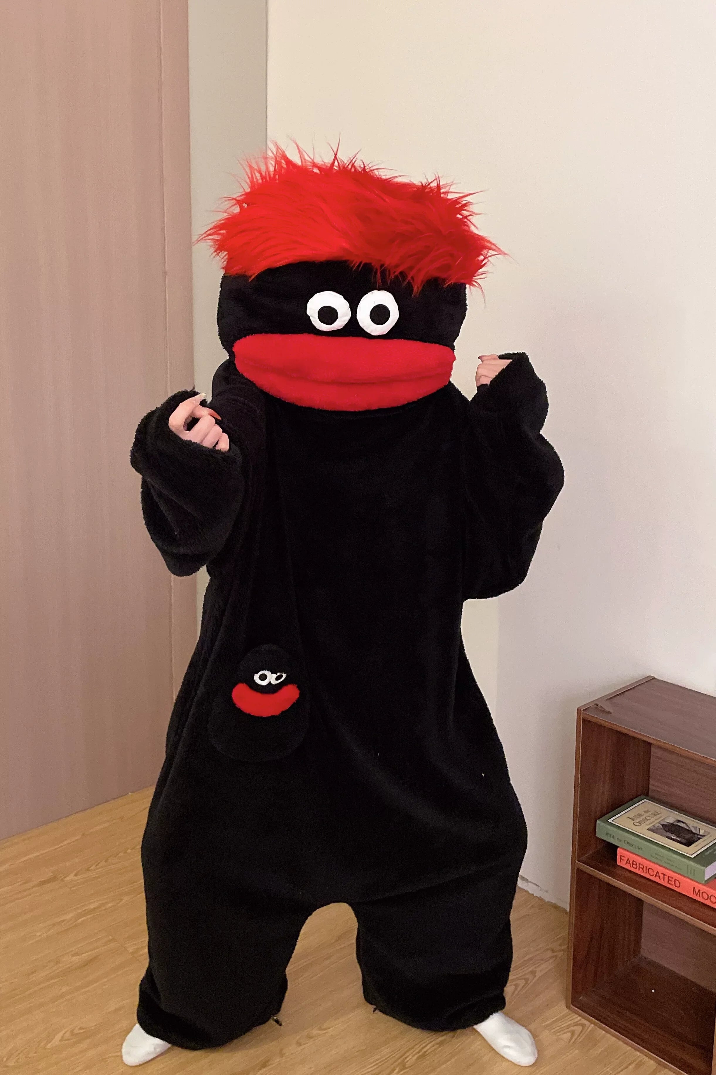 Adult Ugly Cute Big Mouth Monster Onesie Pajamas Warm Thick Coral Fleece Winter Homewear Funny Loungewear Green Light Blue