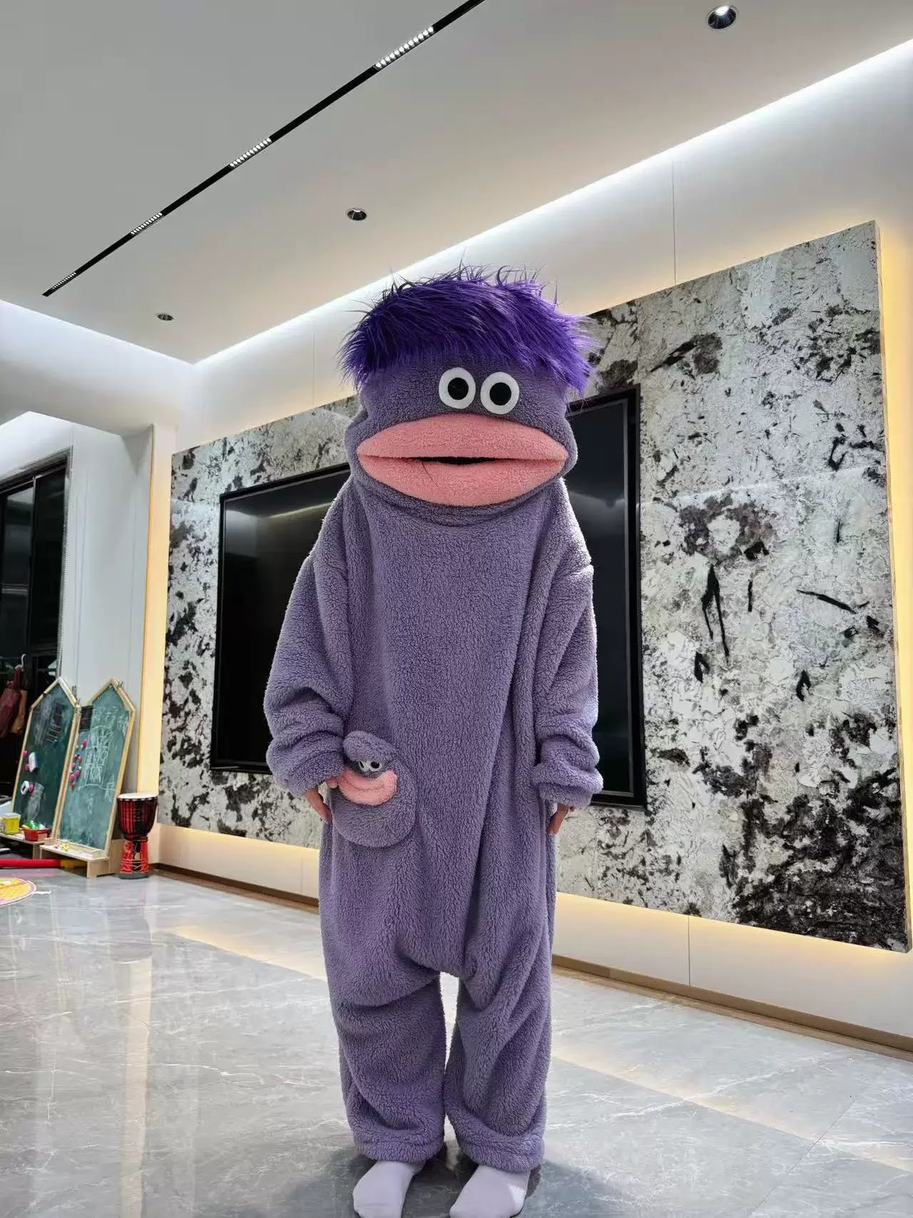 Adult Ugly Cute Big Mouth Monster Onesie Pajamas Warm Thick Coral Fleece Winter Homewear Funny Loungewear Green Light Blue